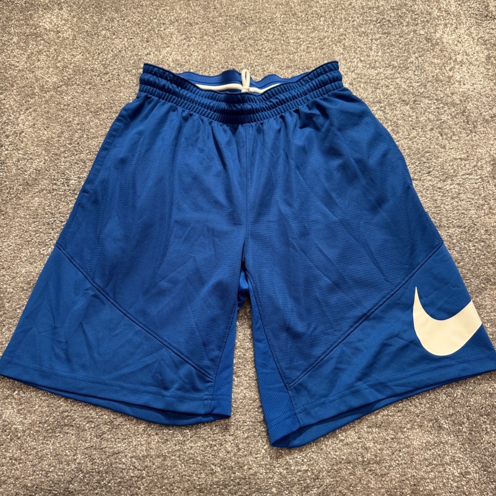 Nike Basketball Shorts Men M Blue Dri-FIT Athletic Gym Performance Big Swoosh 8"